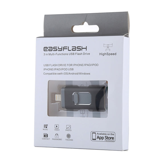 easyflash RQW-01B 3 in 1 USB 2.0 & 8 Pin & Micro USB 64GB Flash Drive(Black)