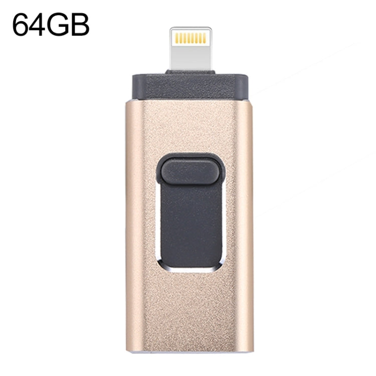 easyflash RQW-01B 3 in 1 USB 2.0 & 8 Pin & Micro USB 64GB Flash Drive(Gold) - free shipping - PMC Jewellery - Order now!
