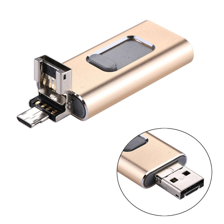 easyflash RQW-01B 3 in 1 USB 2.0 & 8 Pin & Micro USB 64GB Flash Drive(Gold) - free shipping - PMC Jewellery - Order now!