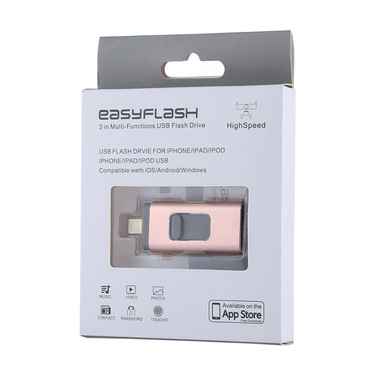 easyflash RQW-01B 3 in 1 USB 2.0 & 8 Pin & Micro USB 64GB Flash Drive(Rose Gold)