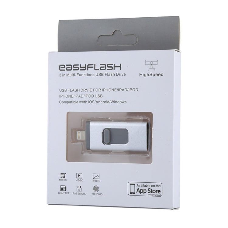 easyflash RQW-01B 3 in 1 USB 2.0 & 8 Pin & Micro USB 128GB Flash Drive(Silver)