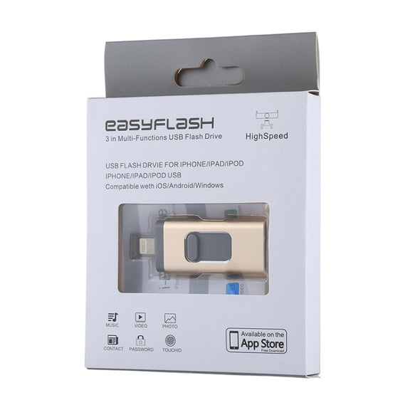 easyflash RQW-01B 3 in 1 USB 2.0 & 8 Pin & Micro USB 16GB Flash Drive(Gold)