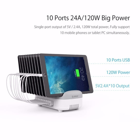 ORICO DUK-10P 120W 10 USB Ports Smart Charging Station with Phone & Tablet Stand, UK Plug(Black)
