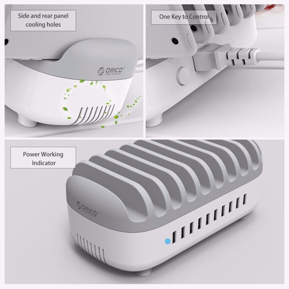 ORICO DUK-10P 120W 10 USB Ports Smart Charging Station with Phone & Tablet Stand, UK Plug(Black)