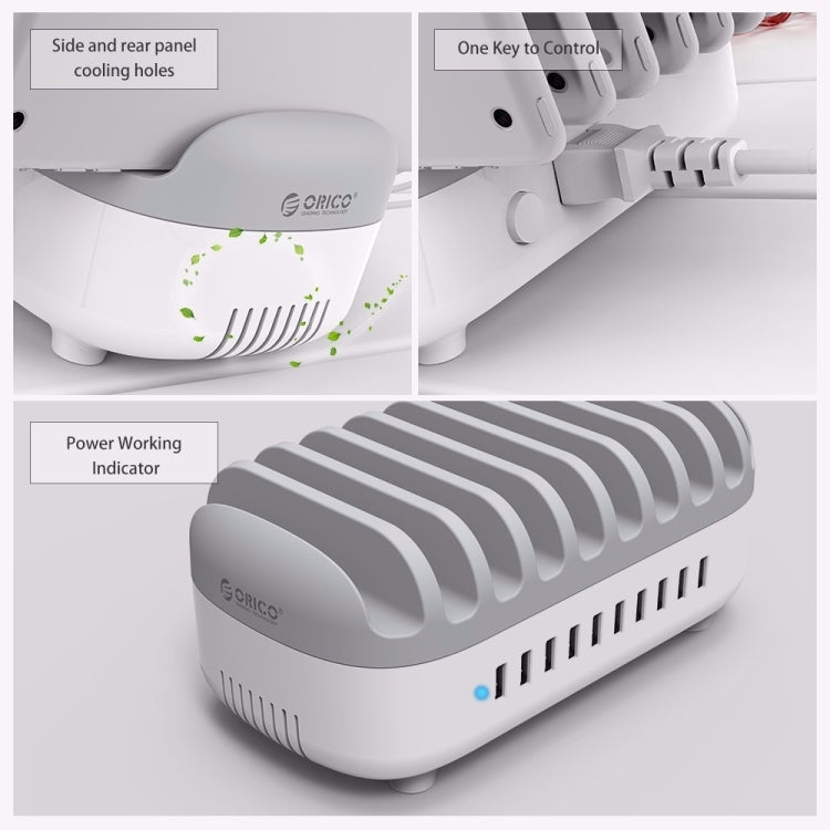 ORICO DUK-10P 120W 10 USB Ports Smart Charging Station with Phone & Tablet Stand, UK Plug(Black)