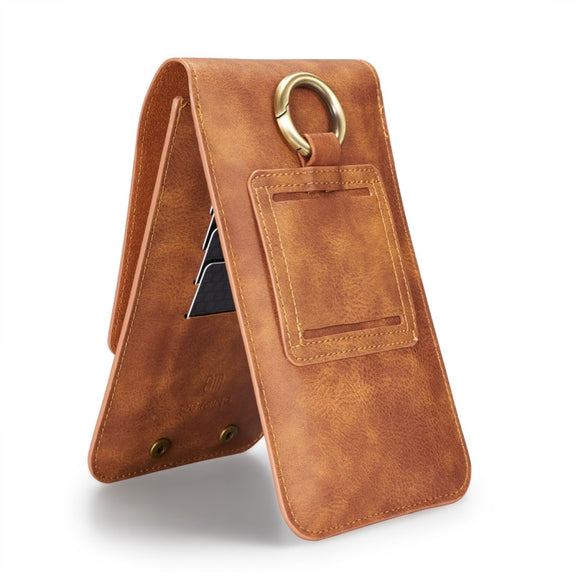 DG.MING Universal Cowskin Leather Protective Case Bag Waist Bag with Card Slots & Hook