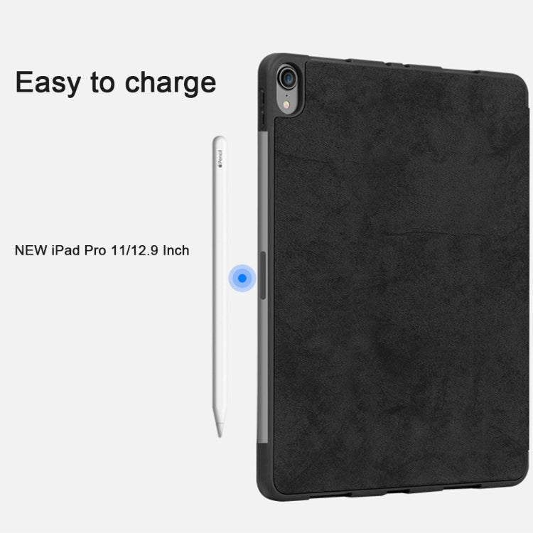 Horizontal Flip Leather Case with Pen Slot Three-folding Holder & Wake-up / Sleep Function for iPad Air 13 2024 / Pro 12.9 (2018)(Black) - iPad Pro 12.9 (2018) Cases by PMC TechLife | Online Shopping South Africa | PMC TechLife | Buy Now Pay Later Mobicred