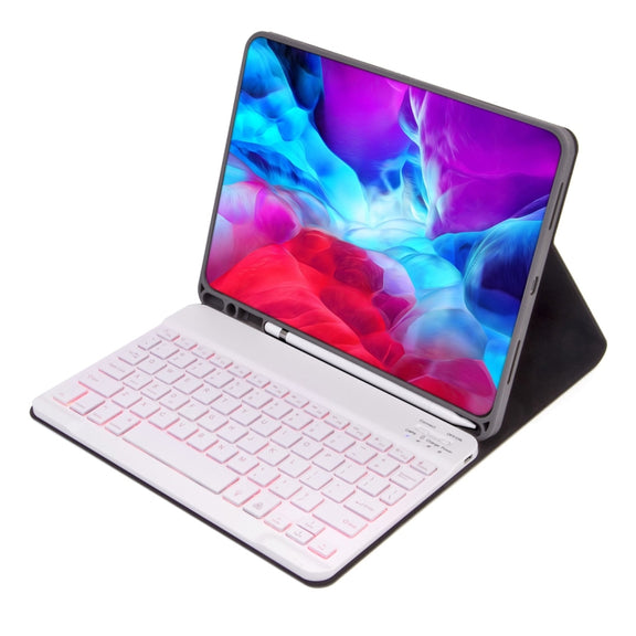 X-11BS Skin Plain Texture Detachable Bluetooth Keyboard Tablet Case for iPad Pro 11 inch 2020 / 2018, with Pen Slot & Backlight (Black)