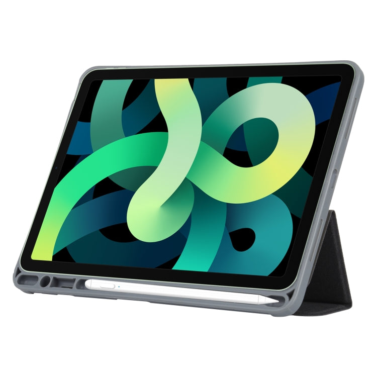 Mutural YASHI Series TPU + PU Cloth Pattern Texture Horizontal Flip Leather Case with Three-folding Holder & Pen Slot & Wake-up / Sleep Function For iPad Air 2022 / 2020 10.9(Black)