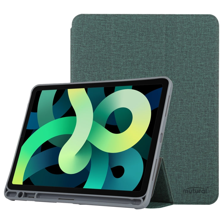 Mutural YASHI Series TPU + PU Cloth Pattern Texture Horizontal Flip Leather Case with Three-folding Holder & Pen Slot & Wake-up / Sleep Function For iPad Air 2022 / 2020 10.9(Green) - free shipping - PMc TechLife - Order now!