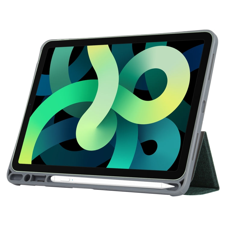 Mutural YASHI Series TPU + PU Cloth Pattern Texture Horizontal Flip Leather Case with Three-folding Holder & Pen Slot & Wake-up / Sleep Function For iPad Air 2022 / 2020 10.9(Green)