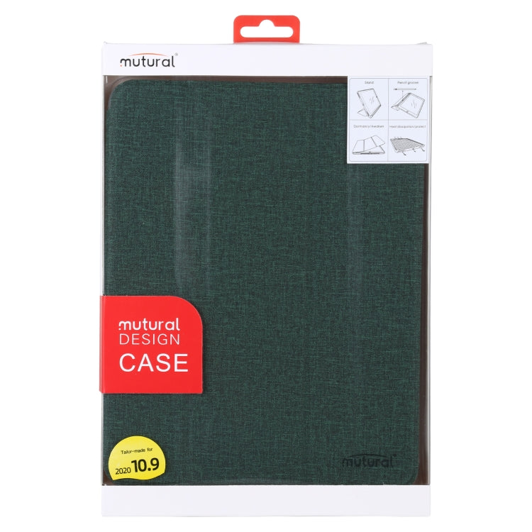 Mutural YASHI Series TPU + PU Cloth Pattern Texture Horizontal Flip Leather Case with Three-folding Holder & Pen Slot & Wake-up / Sleep Function For iPad Air 2022 / 2020 10.9(Green)