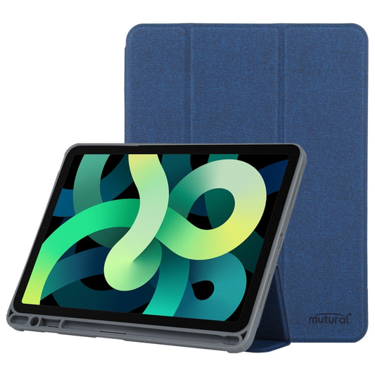 Mutural YASHI Series TPU + PU Cloth Pattern Texture Horizontal Flip Leather Case with Three-folding Holder & Pen Slot & Wake-up / Sleep Function For iPad Air 2022 / 2020 10.9(Blue) - free shipping - PMC Jewellery - Order now!