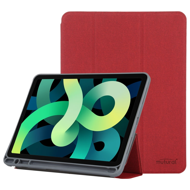 Mutural YASHI Series TPU + PU Cloth Pattern Texture Horizontal Flip Leather Case with Three-folding Holder & Pen Slot & Wake-up / Sleep Function For iPad Air 2022 / 2020 10.9(Red) - free shipping - PMc TechLife - Order now!