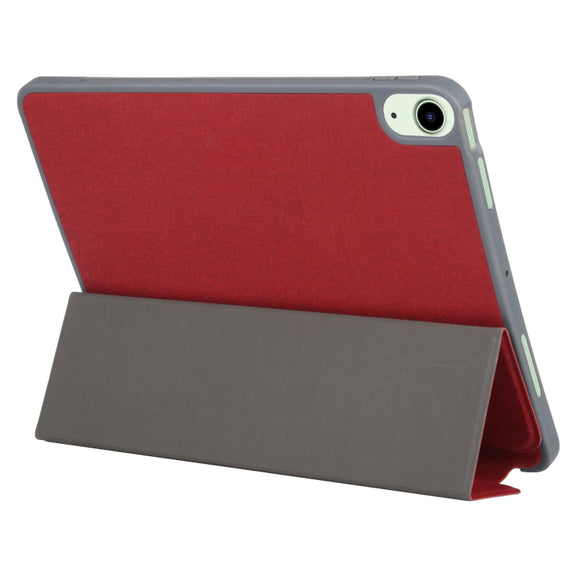 Mutural YASHI Series TPU + PU Cloth Pattern Texture Horizontal Flip Leather Case with Three-folding Holder & Pen Slot & Wake-up / Sleep Function For iPad Air 2022 / 2020 10.9(Red)