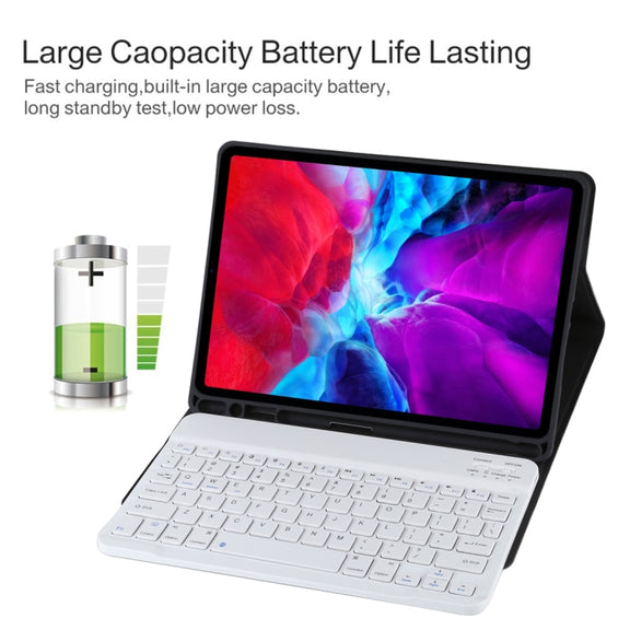 TG11B Detachable Bluetooth White Keyboard + Microfiber Leather Tablet Case for iPad Pro 11 inch (2020), with Pen Slot & Holder (Black)