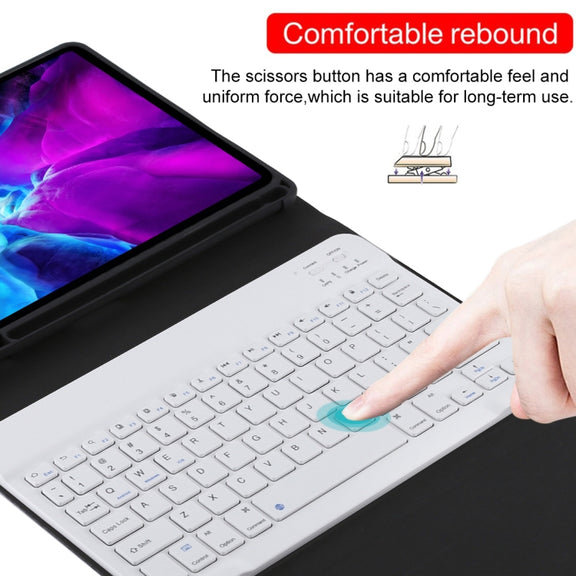 TG11B Detachable Bluetooth White Keyboard + Microfiber Leather Tablet Case for iPad Pro 11 inch (2020), with Pen Slot & Holder (Black)