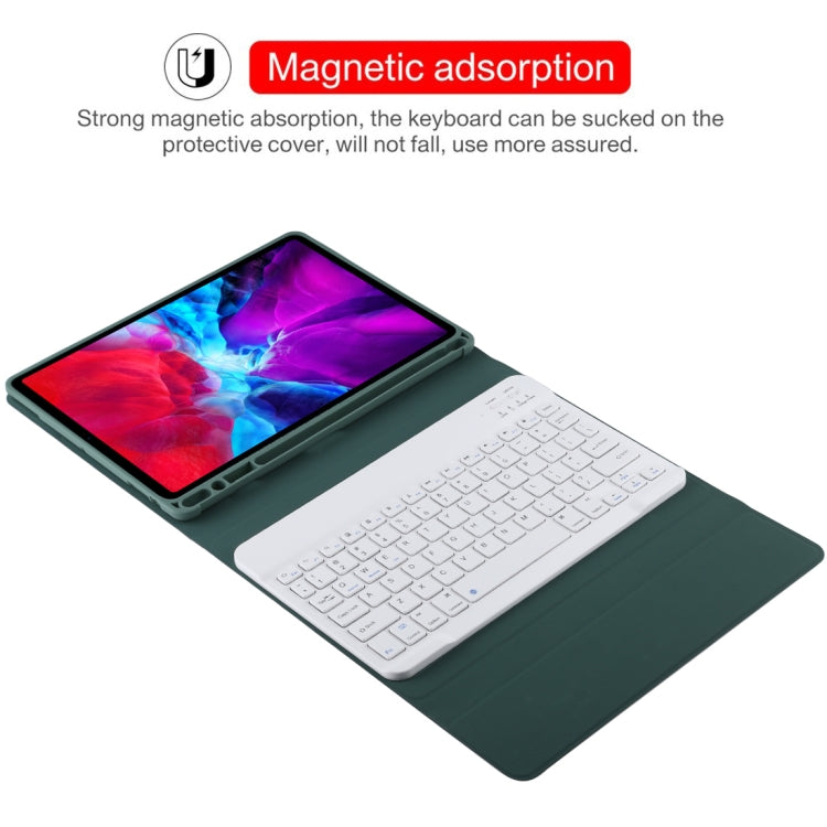TG11B Detachable Bluetooth White Keyboard + Microfiber Leather Tablet Case for iPad Pro 11 inch (2020), with Pen Slot & Holder (Dark Green) - For iPad Pro by PMC TechLife | Online Shopping South Africa | PMC TechLife
