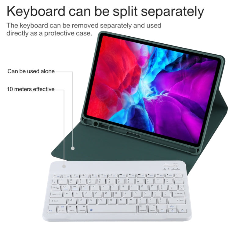 TG11B Detachable Bluetooth White Keyboard + Microfiber Leather Tablet Case for iPad Pro 11 inch (2020), with Pen Slot & Holder (Dark Green) - For iPad Pro by PMC TechLife | Online Shopping South Africa | PMC TechLife