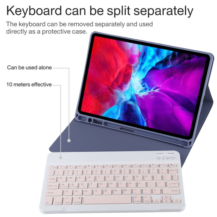 TG11B Detachable Bluetooth Pink Keyboard + Microfiber Leather Tablet Case for iPad Pro 11 inch (2020), with Pen Slot & Holder (Purple)
