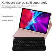 TG11B Detachable Bluetooth Black Keyboard + Microfiber Leather Tablet Case for iPad Pro 11 inch (2020), with Pen Slot & Holder (Pink)