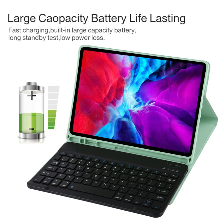 TG11B Detachable Bluetooth Black Keyboard + Microfiber Leather Tablet Case for iPad Pro 11 inch (2020), with Pen Slot & Holder (Green)