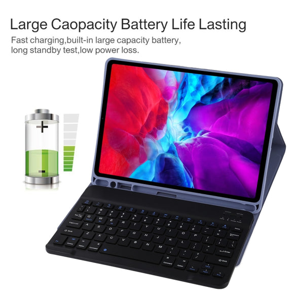 TG11B Detachable Bluetooth Black Keyboard + Microfiber Leather Tablet Case for iPad Pro 11 inch (2020), with Pen Slot & Holder (Purple)