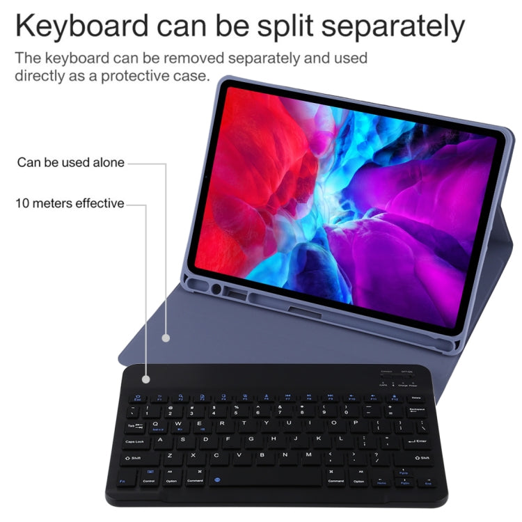 TG11B Detachable Bluetooth Black Keyboard + Microfiber Leather Tablet Case for iPad Pro 11 inch (2020), with Pen Slot & Holder (Purple)