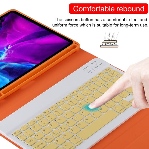 TG11B Detachable Bluetooth Yellow Keyboard + Microfiber Leather Tablet Case for iPad Pro 11 inch (2020), with Pen Slot & Holder (Orange)