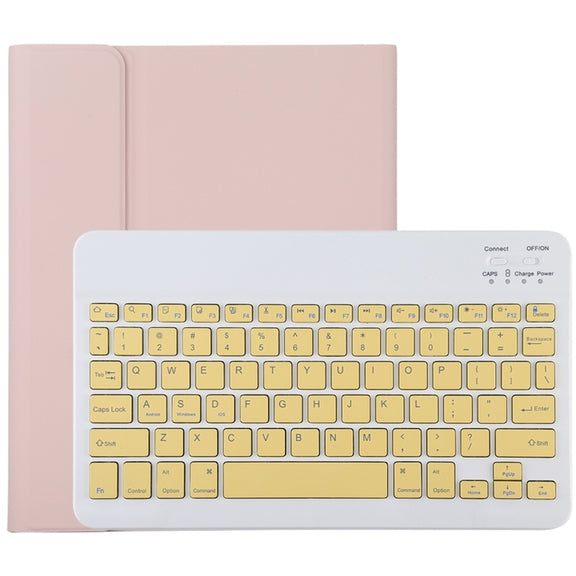 TG11B Detachable Bluetooth Yellow Keyboard + Microfiber Leather Tablet Case for iPad Pro 11 inch (2020), with Pen Slot & Holder (Pink)