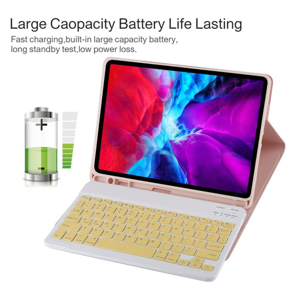 TG11B Detachable Bluetooth Yellow Keyboard + Microfiber Leather Tablet Case for iPad Pro 11 inch (2020), with Pen Slot & Holder (Pink)