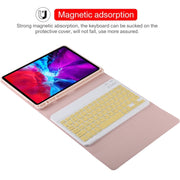 TG11B Detachable Bluetooth Yellow Keyboard + Microfiber Leather Tablet Case for iPad Pro 11 inch (2020), with Pen Slot & Holder (Pink)