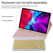 TG11B Detachable Bluetooth Yellow Keyboard + Microfiber Leather Tablet Case for iPad Pro 11 inch (2020), with Pen Slot & Holder (Pink)