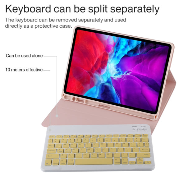 TG11B Detachable Bluetooth Yellow Keyboard + Microfiber Leather Tablet Case for iPad Pro 11 inch (2020), with Pen Slot & Holder (Pink)