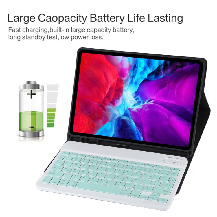 TG11B Detachable Bluetooth Green Keyboard + Microfiber Leather Tablet Case for iPad Pro 11 inch (2020), with Pen Slot & Holder (Black)