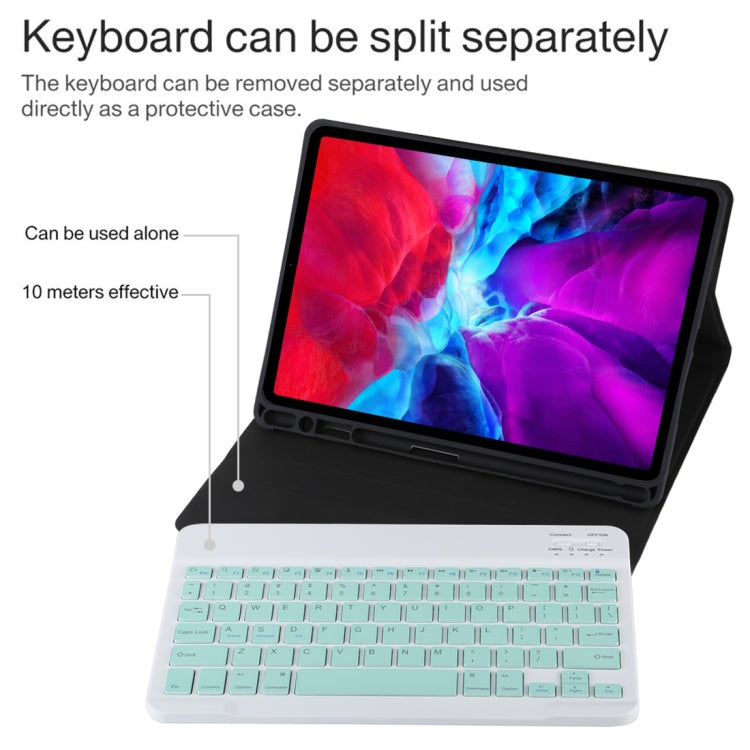 TG11B Detachable Bluetooth Green Keyboard + Microfiber Leather Tablet Case for iPad Pro 11 inch (2020), with Pen Slot & Holder (Black)