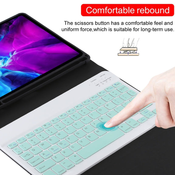 TG11B Detachable Bluetooth Green Keyboard + Microfiber Leather Tablet Case for iPad Pro 11 inch (2020), with Pen Slot & Holder (Black)