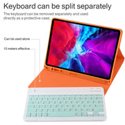 TG11B Detachable Bluetooth Green Keyboard + Microfiber Leather Tablet Case for iPad Pro 11 inch (2020), with Pen Slot & Holder (Orange)