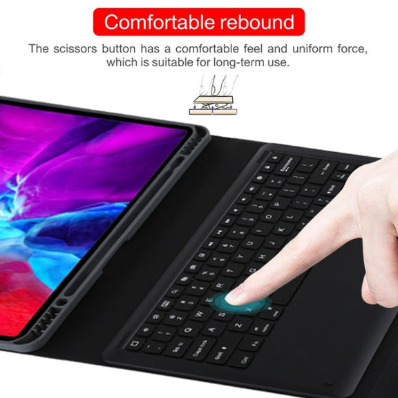 T129 Detachable Bluetooth Black Keyboard Microfiber Leather Tablet Case for iPad Pro 12.9 inch (2020), with Holder (Purple)