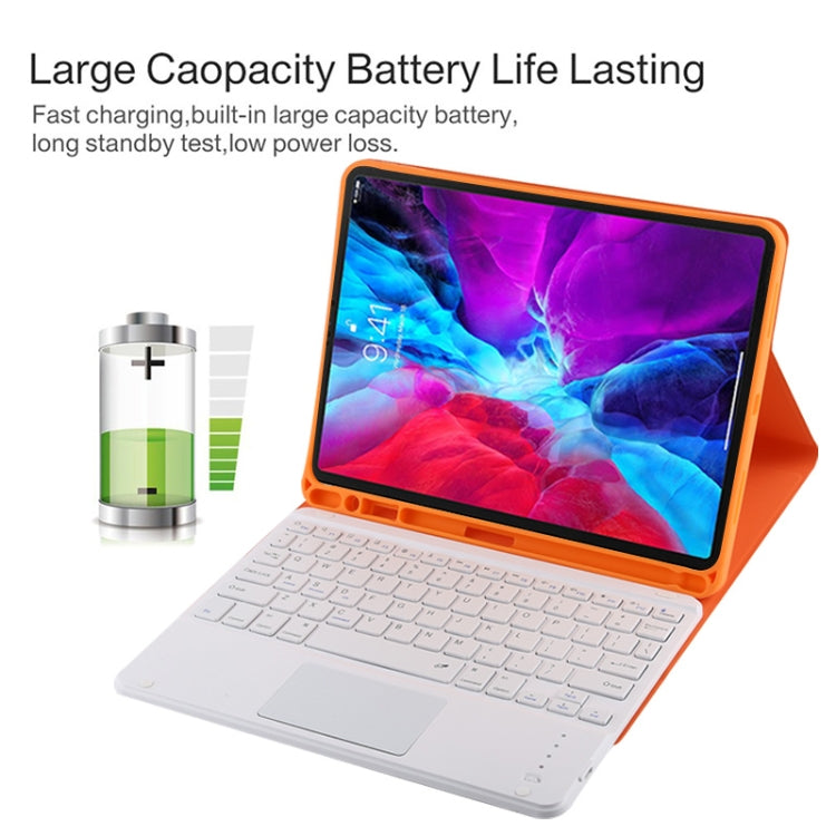 TG11BC Detachable Bluetooth White Keyboard Microfiber Leather Tablet Case for iPad Pro 11 inch (2020), with Touchpad & Pen Slot & Holder (Orange) - free shipping - PMC TechLife - Order now!