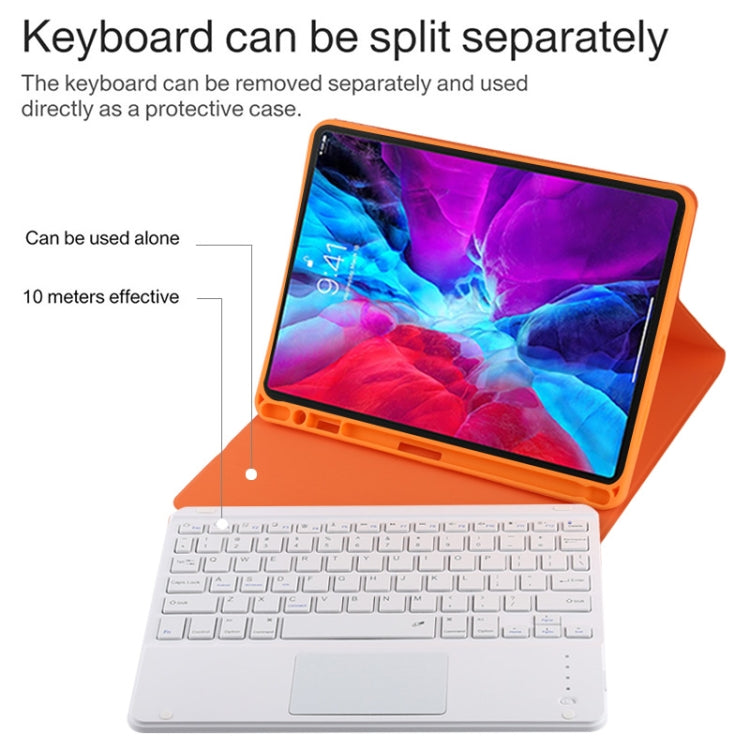 TG11BC Detachable Bluetooth White Keyboard Microfiber Leather Tablet Case for iPad Pro 11 inch (2020), with Touchpad & Pen Slot & Holder (Orange) - free shipping - PMC TechLife - Order now!