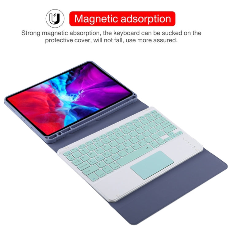 TG11BC Detachable Bluetooth Green Keyboard Microfiber Leather Tablet Case for iPad Pro 11 inch (2020), with Touchpad & Pen Slot & Holder (Purple)