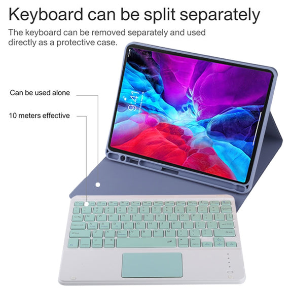 TG11BC Detachable Bluetooth Green Keyboard Microfiber Leather Tablet Case for iPad Pro 11 inch (2020), with Touchpad & Pen Slot & Holder (Purple)
