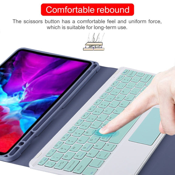 TG11BC Detachable Bluetooth Green Keyboard Microfiber Leather Tablet Case for iPad Pro 11 inch (2020), with Touchpad & Pen Slot & Holder (Purple)