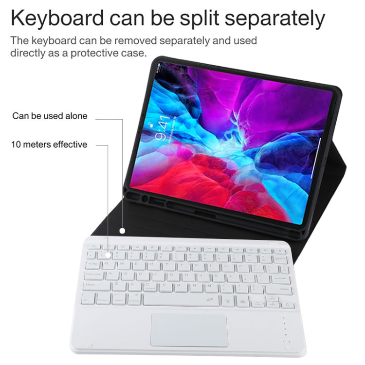 TG11BCS Detachable Bluetooth White Keyboard Microfiber Leather Tablet Case for iPad Pro 11 inch (2020), with Backlight & Touchpad & Pen Slot & Holder (Black) - free shipping - PMC TechLife - Order now!
