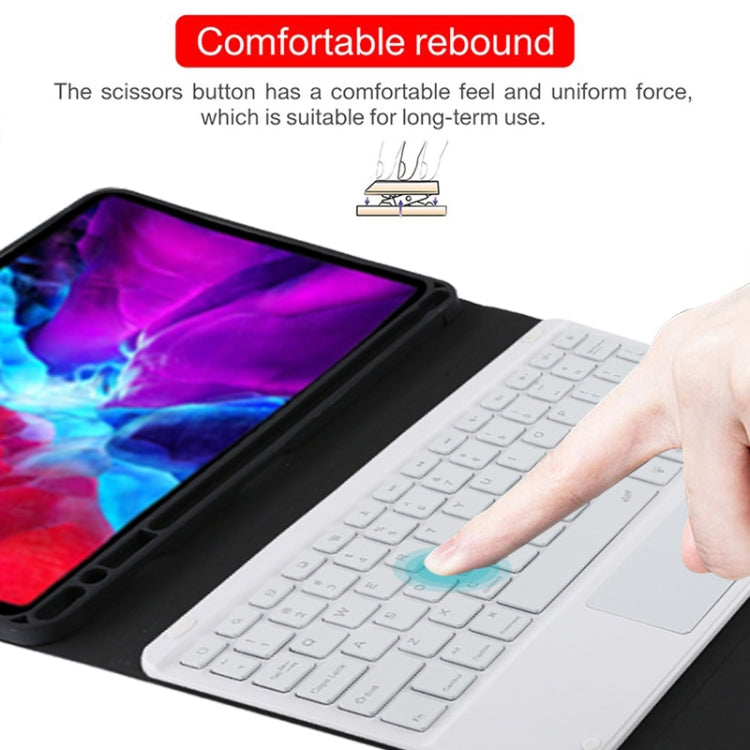 TG11BCS Detachable Bluetooth White Keyboard Microfiber Leather Tablet Case for iPad Pro 11 inch (2020), with Backlight & Touchpad & Pen Slot & Holder (Black) - free shipping - PMC TechLife - Order now!