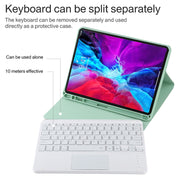 TG11BCS Detachable Bluetooth White Keyboard Microfiber Leather Tablet Case for iPad Pro 11 inch (2020), with Backlight & Touchpad & Pen Slot & Holder (Green)