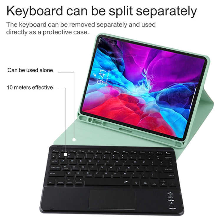 TG11BCS Detachable Bluetooth Black Keyboard Microfiber Leather Tablet Case for iPad Pro 11 inch (2020), with Backlight & Touchpad & Pen Slot & Holder (Green)