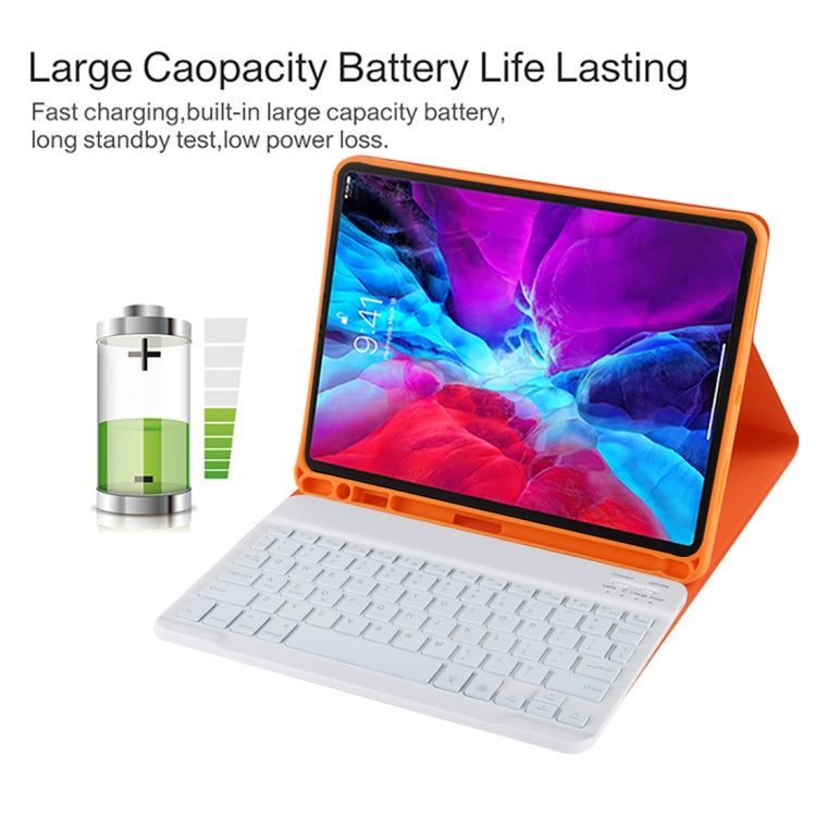 TG11BS Detachable Bluetooth White Keyboard Microfiber Leather Tablet Case for iPad Pro 11 inch (2020), with Backlight & Pen Slot & Holder (Orange)
