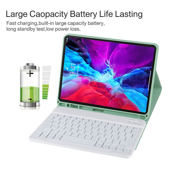 TG11BS Detachable Bluetooth White Keyboard Microfiber Leather Tablet Case for iPad Pro 11 inch (2020), with Backlight & Pen Slot & Holder (Green)
